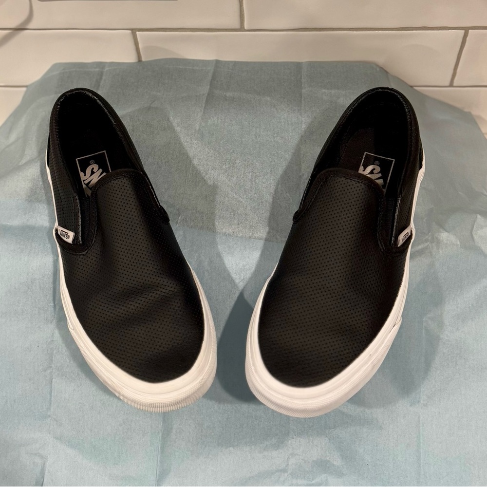 Vans Black and White Slip-On Loafers